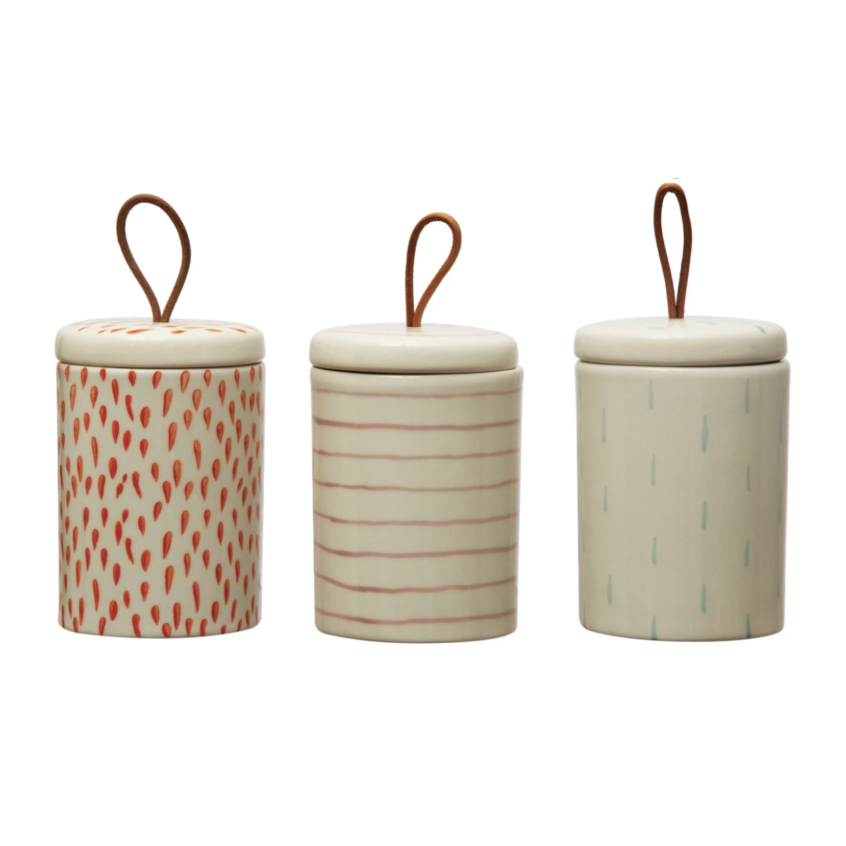 m. lynne designs canister with lid & leather pull