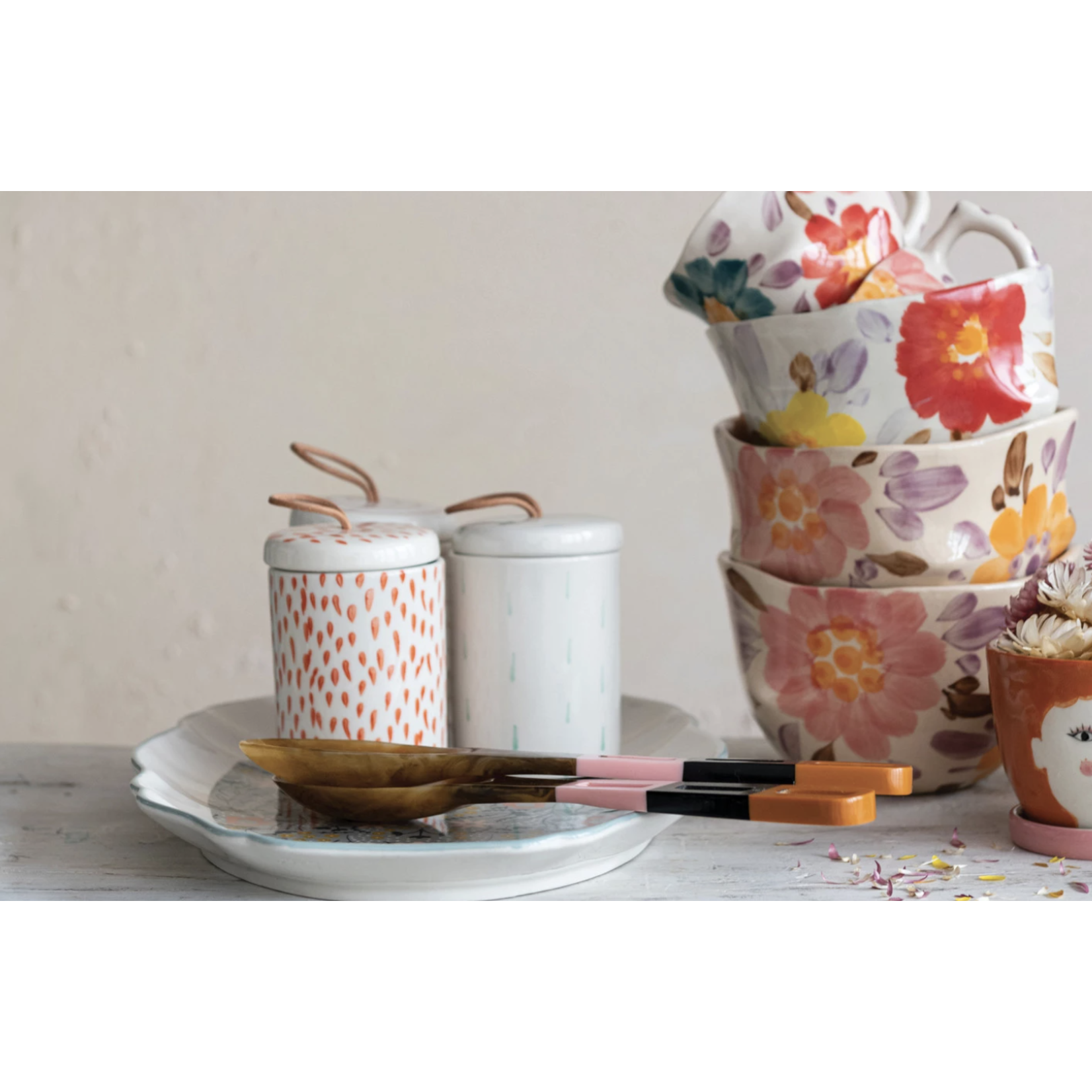 m. lynne designs canister with lid & leather pull