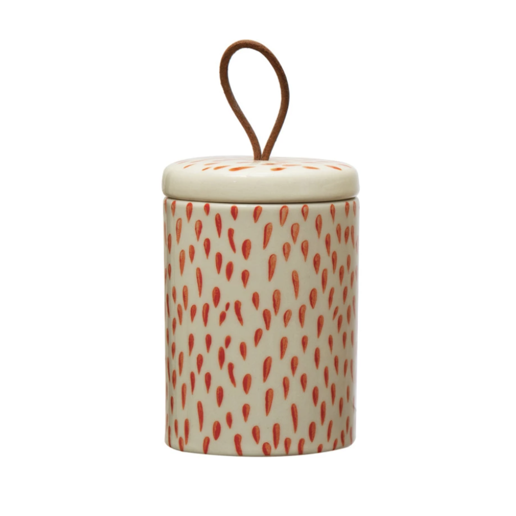 m. lynne designs canister with lid & leather pull