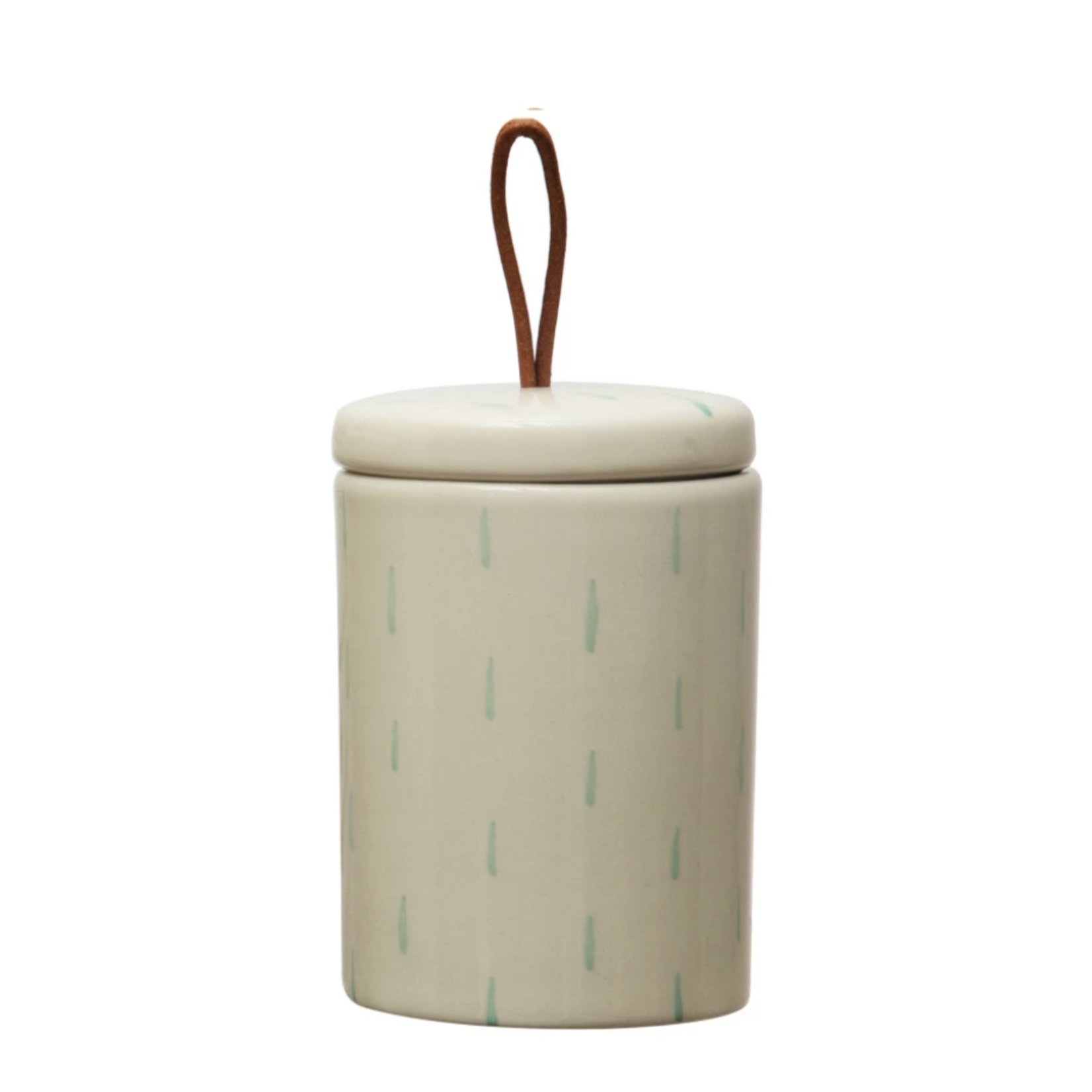 m. lynne designs canister with lid & leather pull