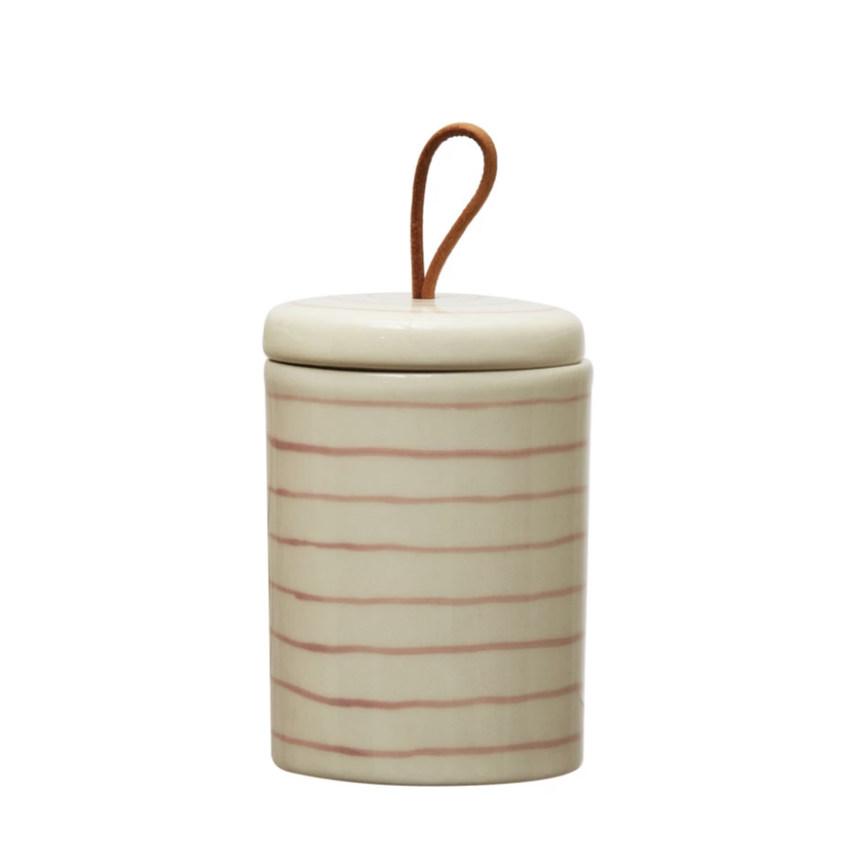 m. lynne designs canister with lid & leather pull