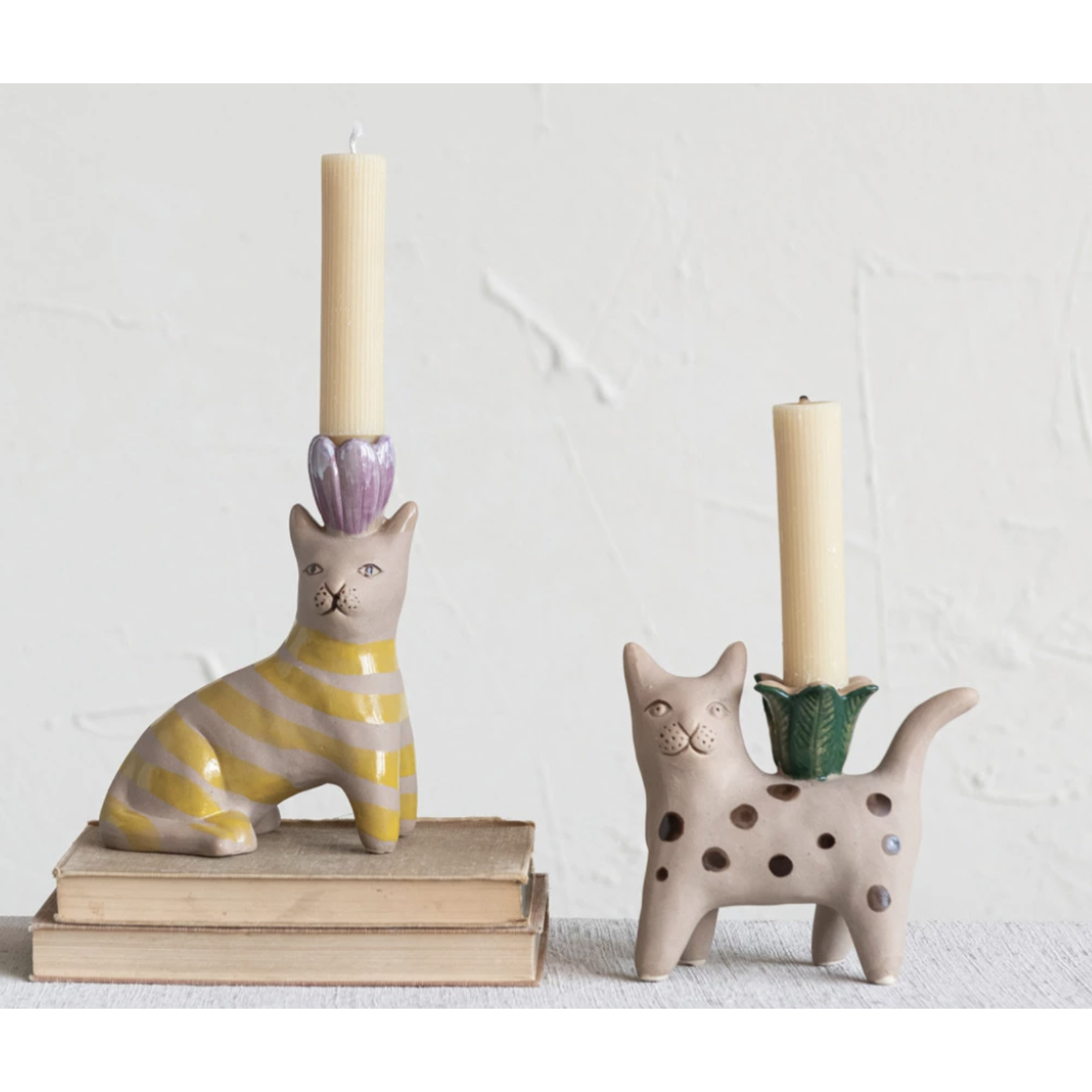m. lynne designs stoneware cat taper holder