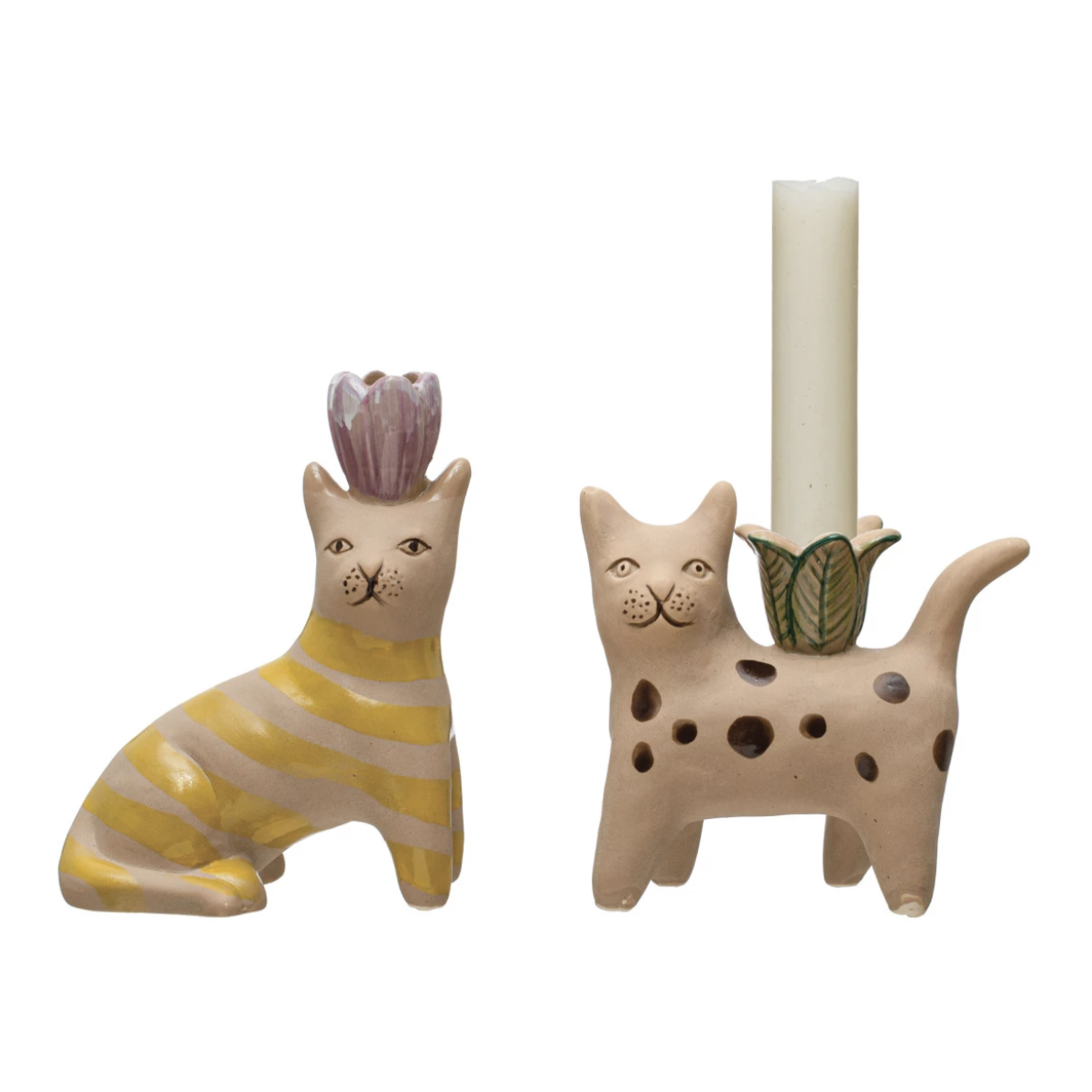 m. lynne designs stoneware cat taper holder
