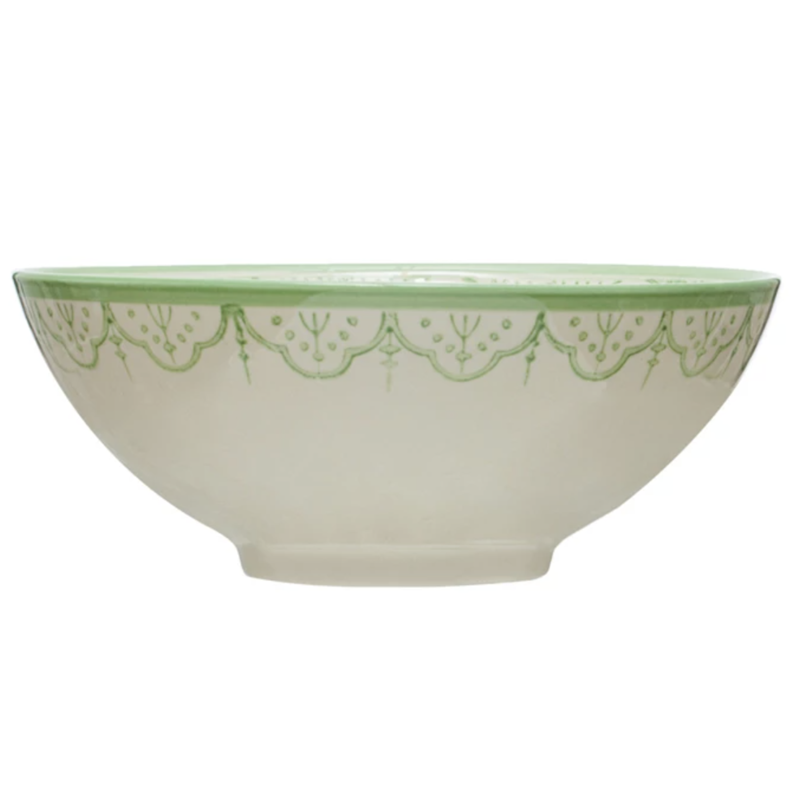 m. lynne designs green handpainted bowl with flower pattern