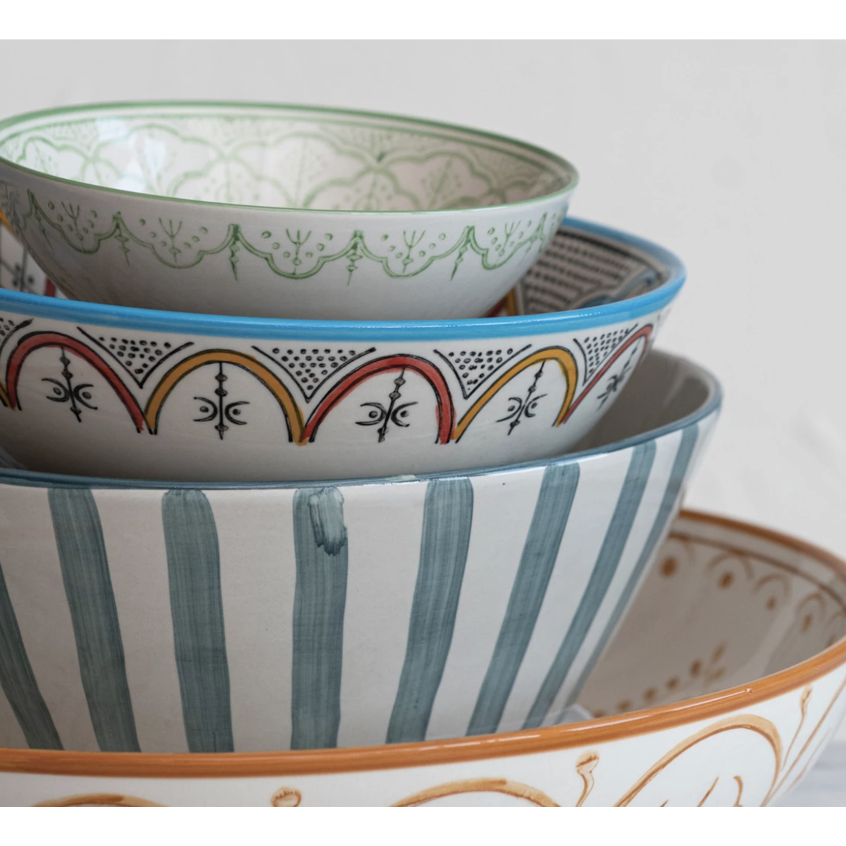 m. lynne designs green handpainted bowl with flower pattern