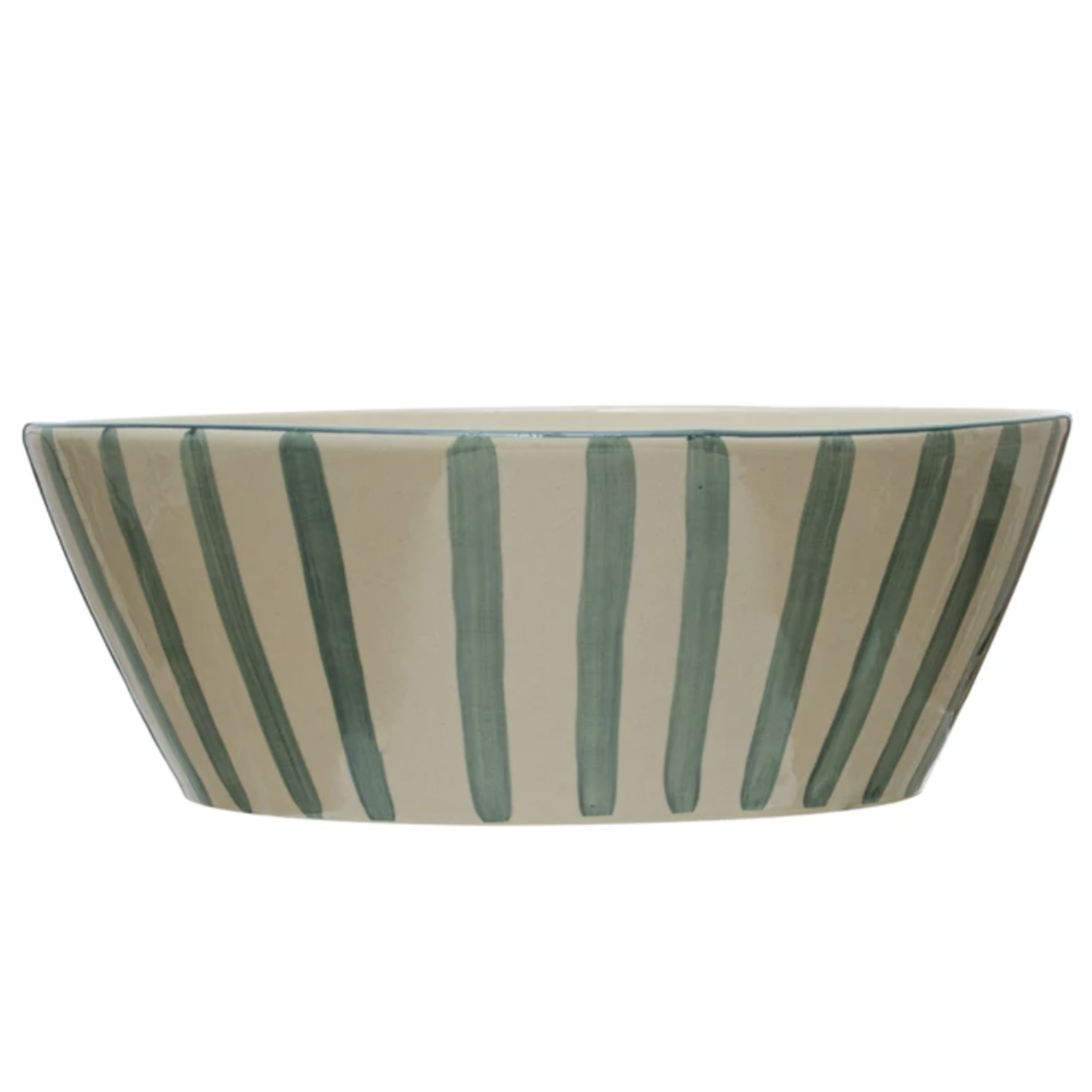 m. lynne designs teal stripes with reactive glaze serving bowl