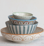 available at m. lynne designs Teal Stripes with Reactive Glaze Serving Bowl