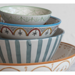 m. lynne designs teal stripes with reactive glaze serving bowl