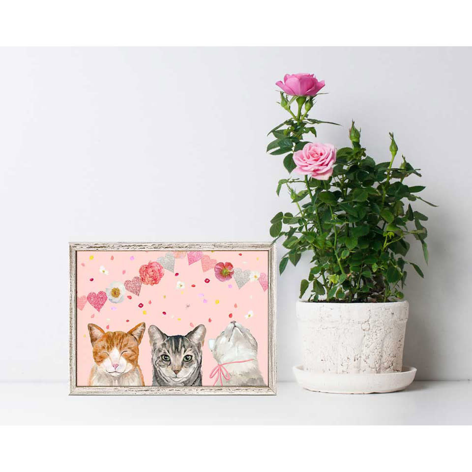 available at m. lynne designs Valentine Cat Trio Framed Canvas