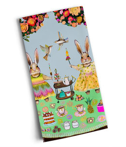 available at m. lynne designs Bunny Tea Party Tea Towel