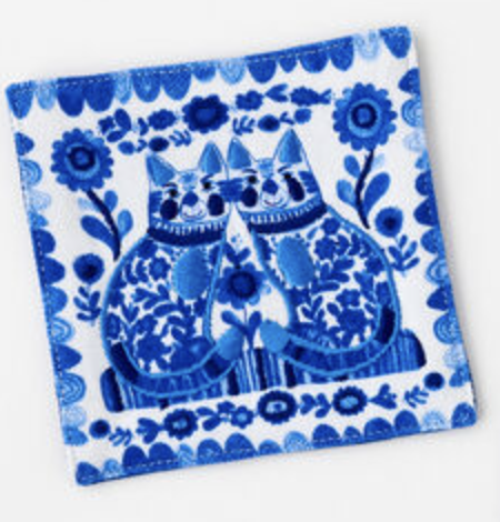 available at m. lynne designs Embroidered Blue and White Dog/Cat Coaster