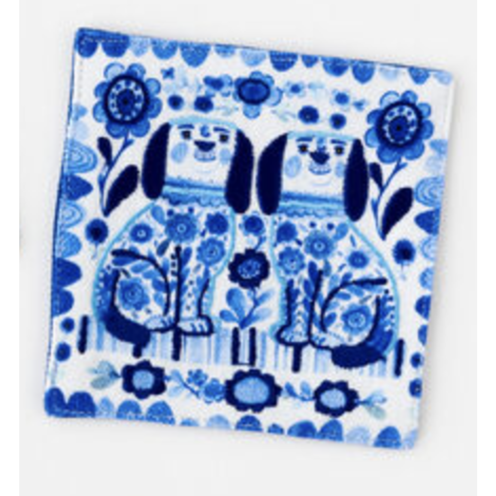 m. lynne designs embroidered blue and white dog/cat coaster