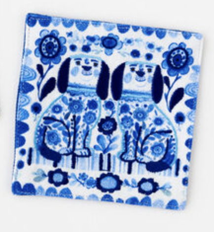 available at m. lynne designs Embroidered Blue and White Dog/Cat Coaster