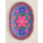 natural life oval turquoise folk flower wood platter