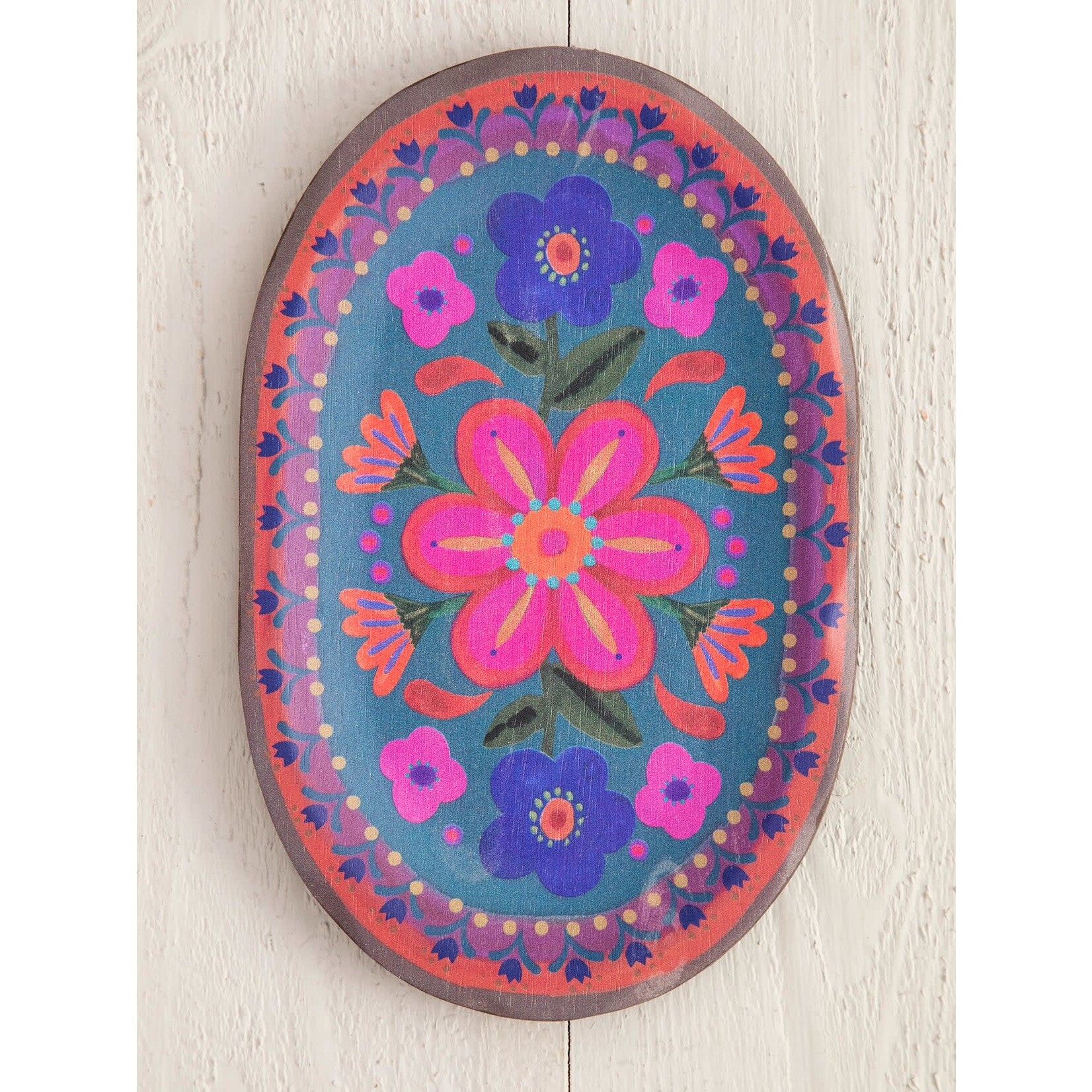 natural life oval turquoise folk flower wood platter