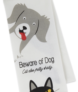 available at m. lynne designs beware of dog & cat tea towel