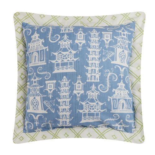 available at m. lynne designs Pagodas Periwinkle Printed Pillow