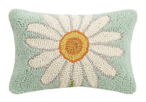 available at m. lynne designs White Daisy on Blue Pillow