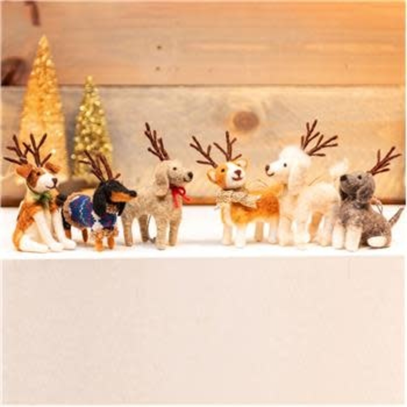 m. lynne designs dog with antler ornament