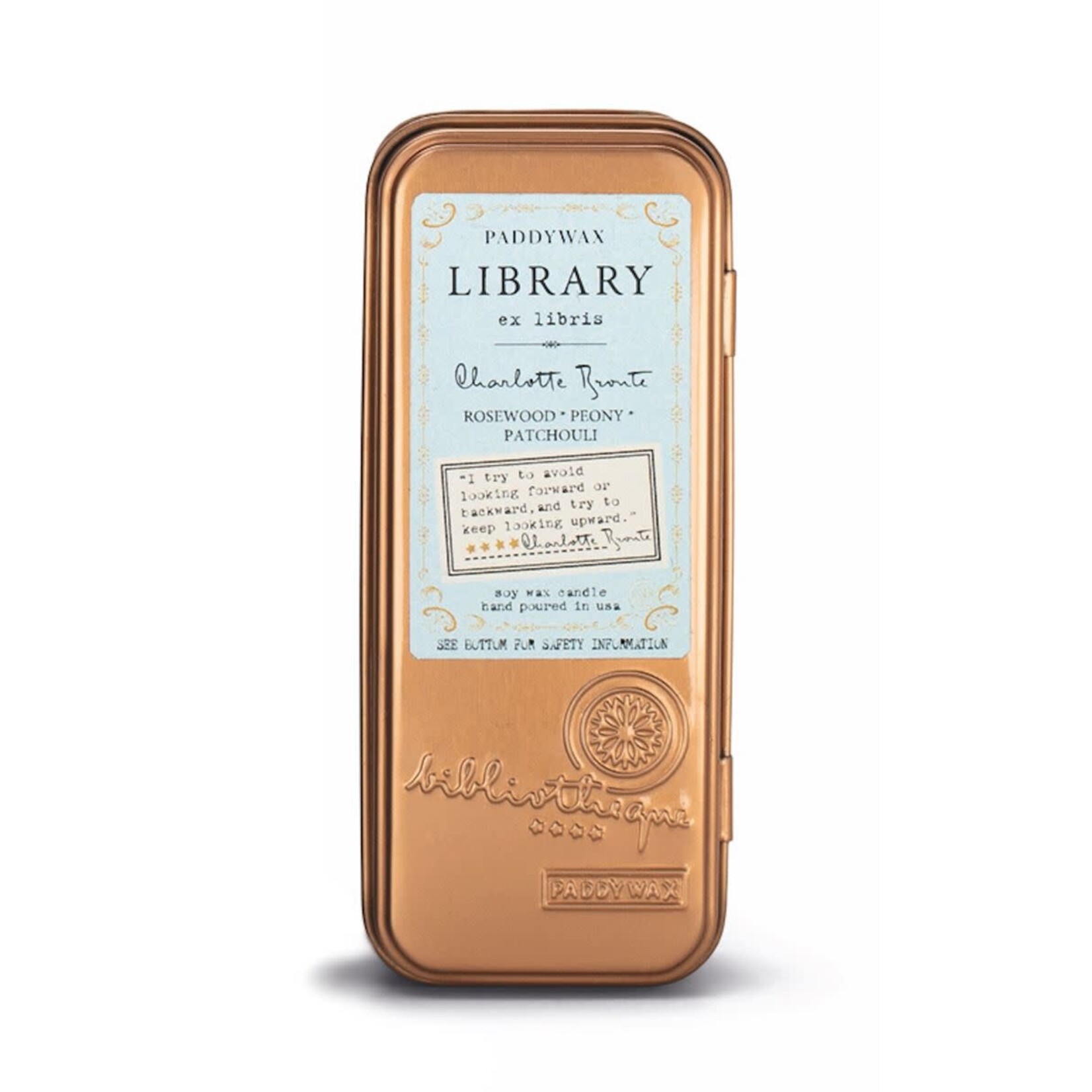 paddywax charlotte bronte library candle tin