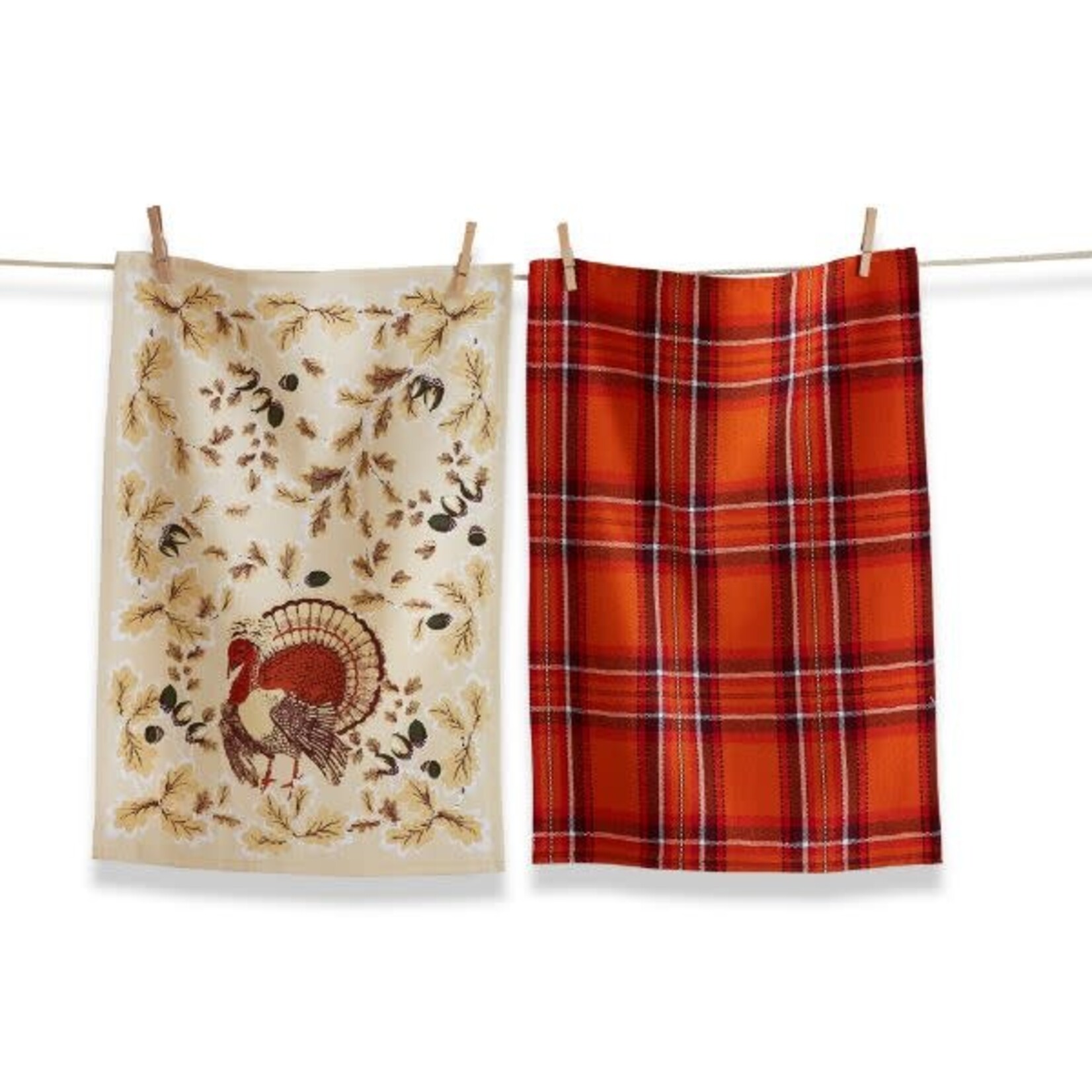 m. lynne designs turkey oak leaf & acorn set of two tea towels