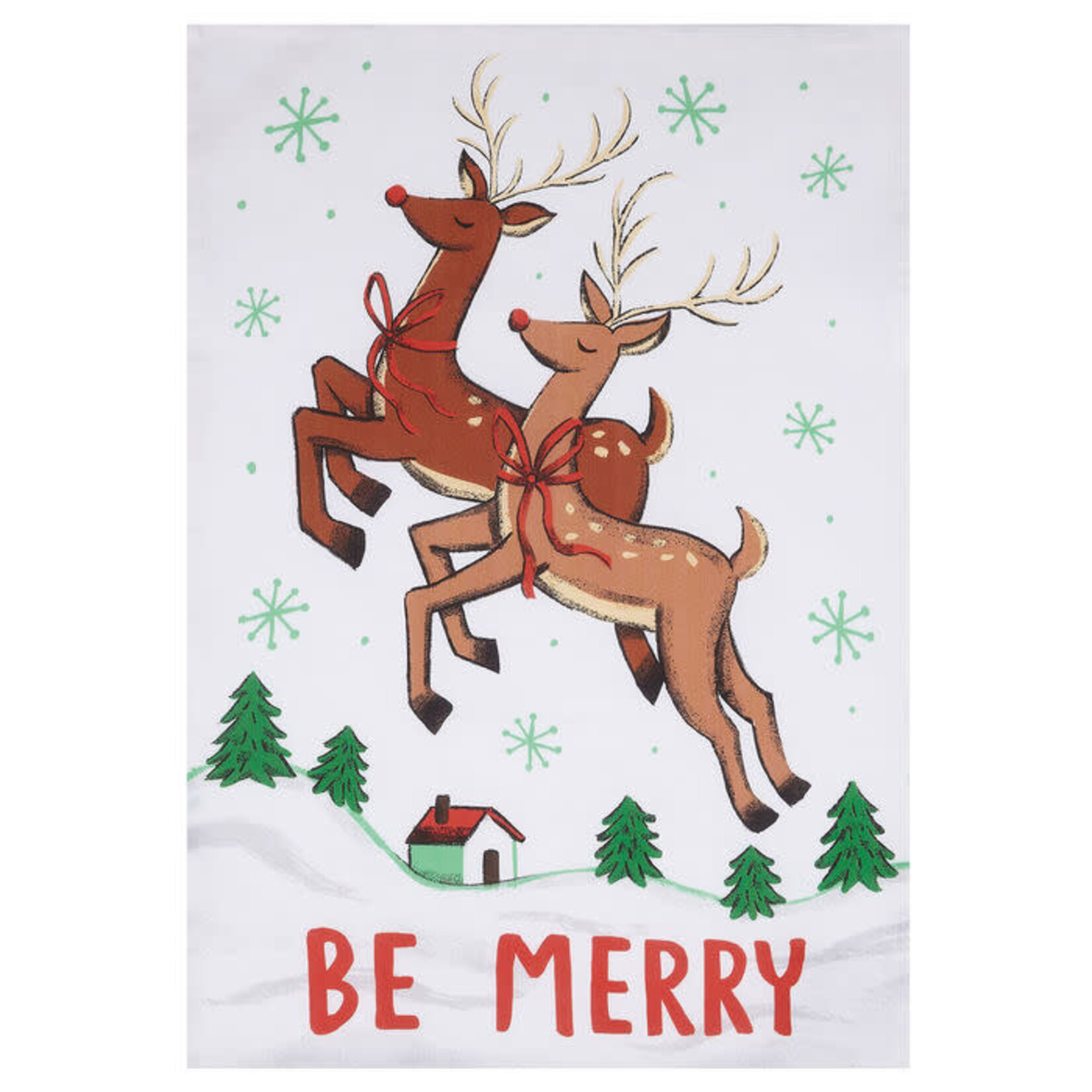m. lynne designs be merry reindeer tea towel