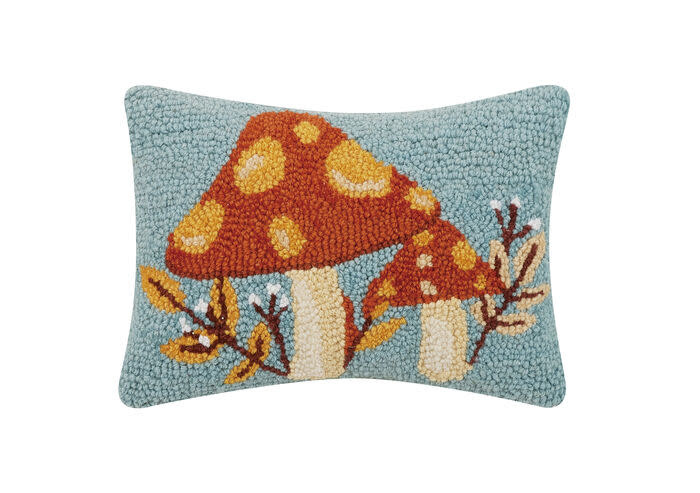 available at m. lynne designs autumn mushrooms hook pillow