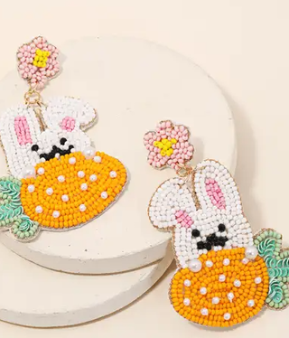 available at m. lynne designs Beaded Bright Easter Bunny with Carrot Earring