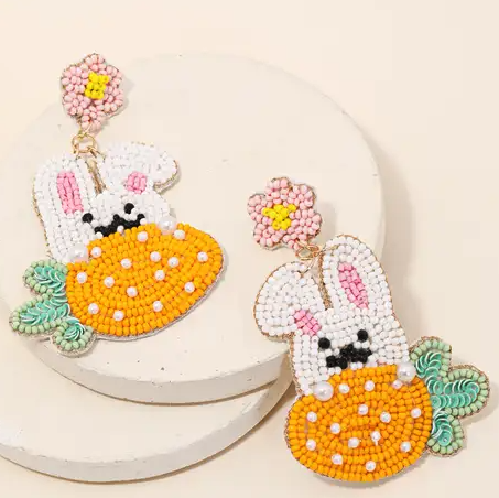 available at m. lynne designs Beaded Bright Easter Bunny with Carrot Earring