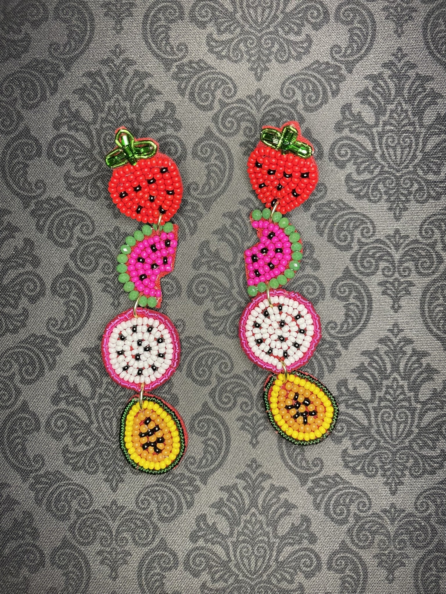 available at m. lynne designs Beaded Colorful Fruit Dangle Earring