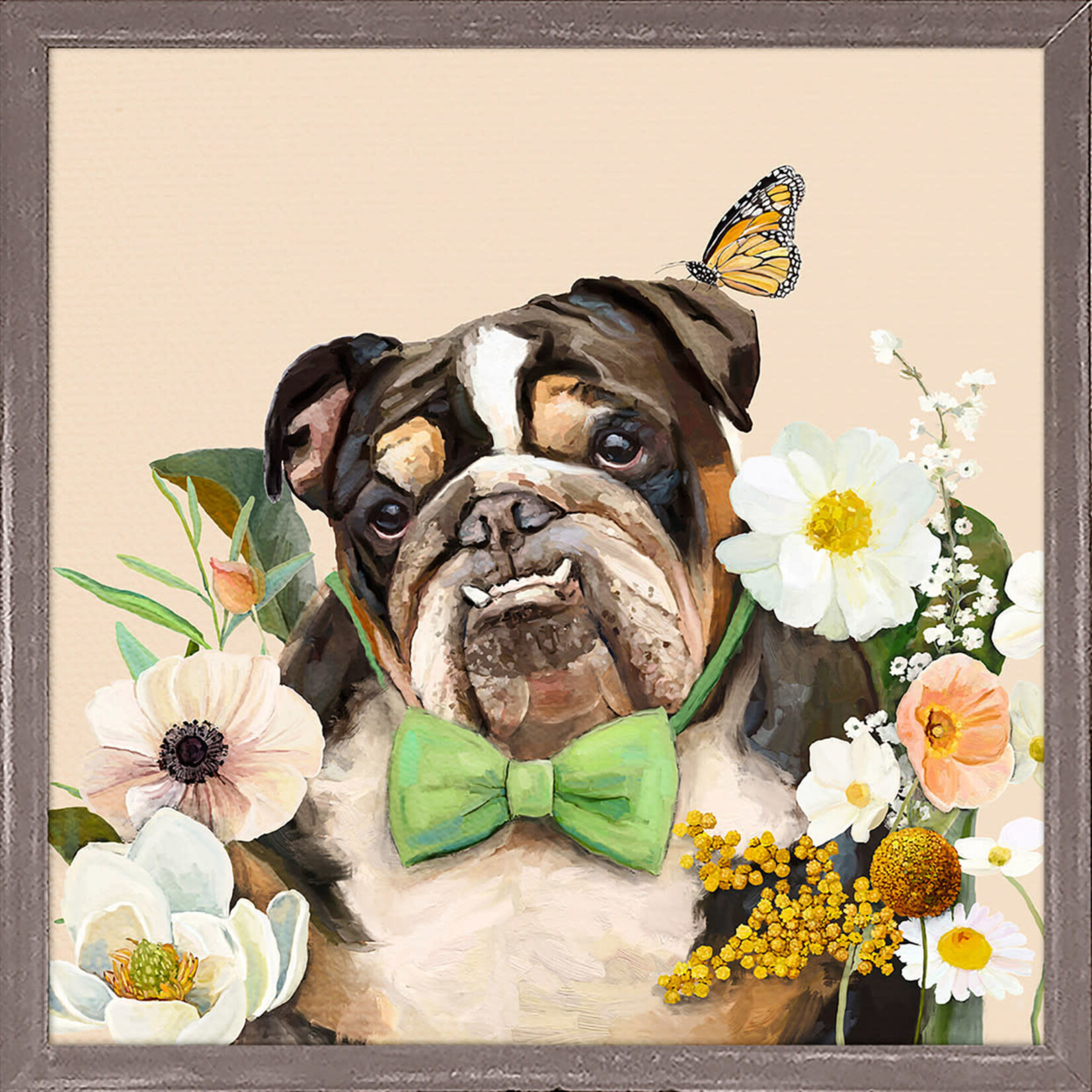 m. lynne designs floral bulldog portrait framed canvas