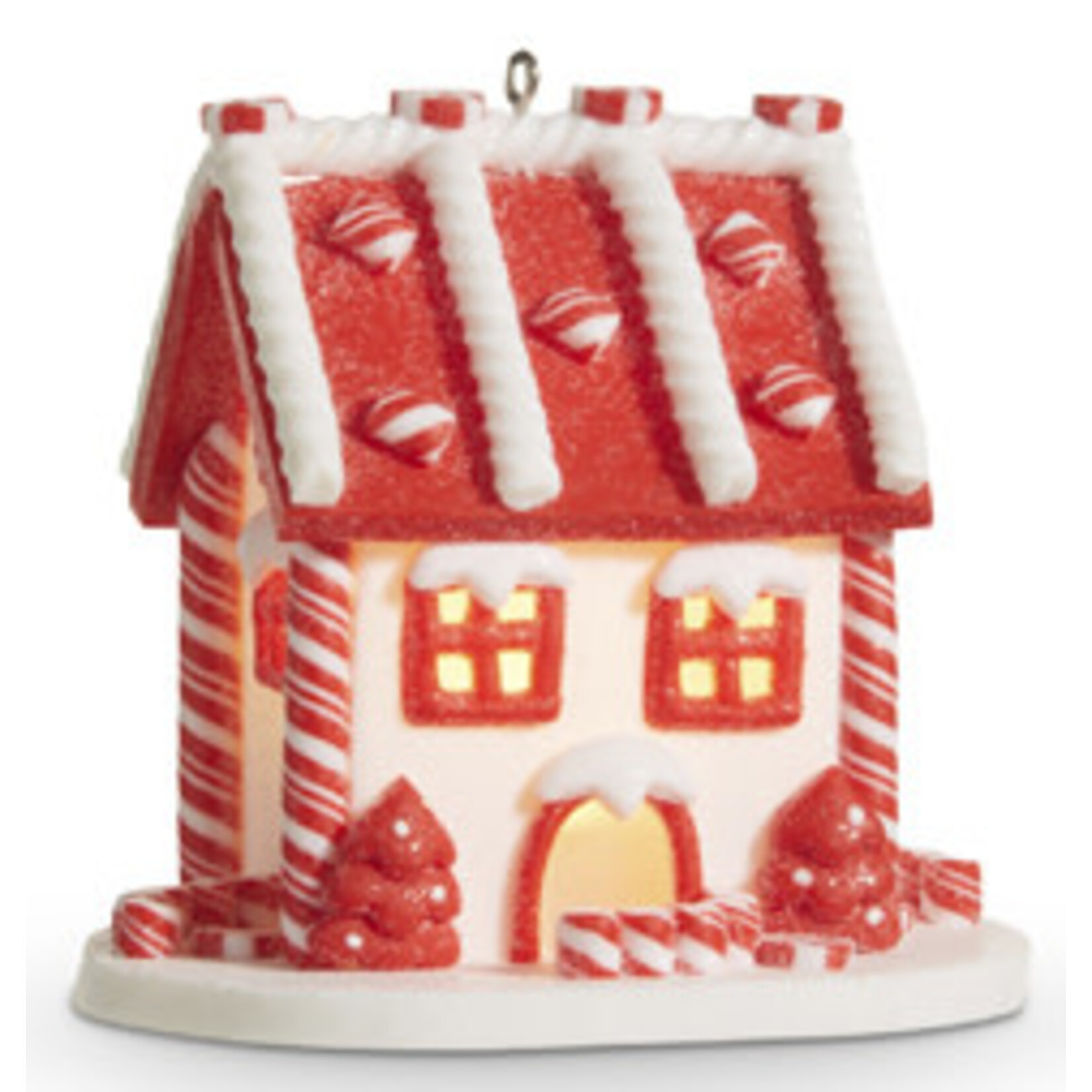 m. lynne designs red & white peppermint lighted candy house ornament