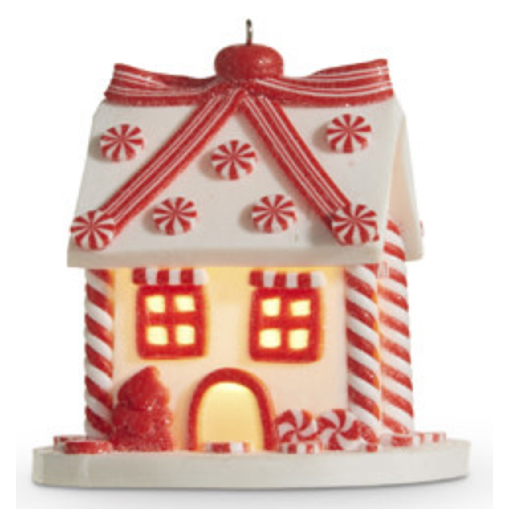 m. lynne designs red & white peppermint lighted candy house ornament