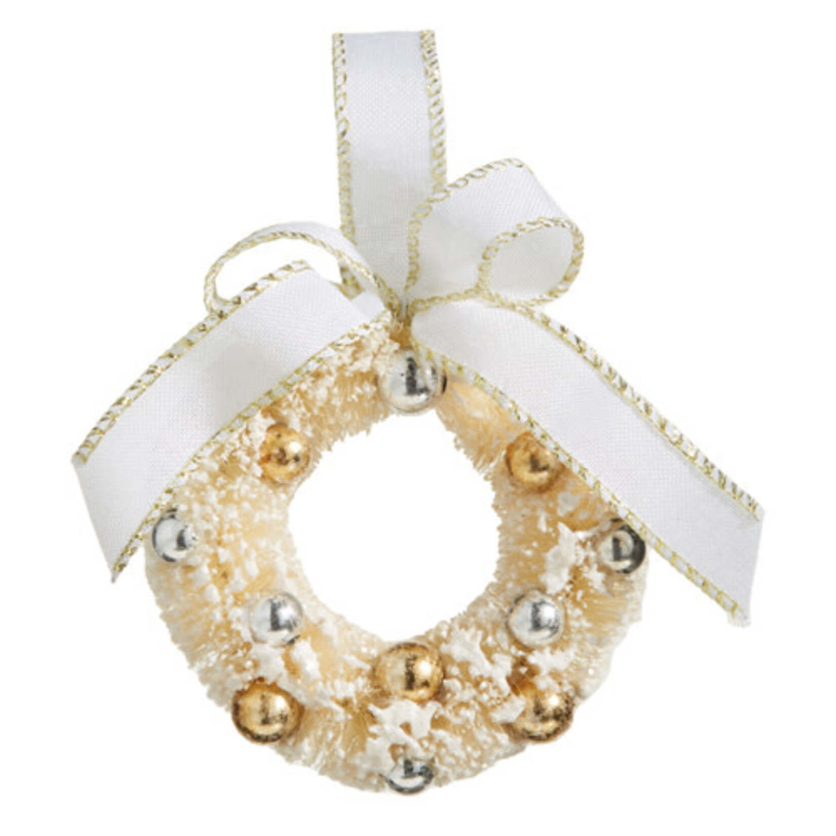 m. lynne designs white snow wreath ornament with ornaments and bow