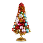 m. lynne designs gold bottlebrush tree with ornaments on pedestal
