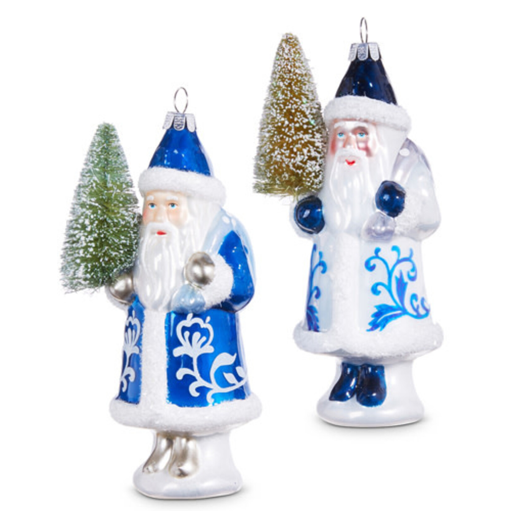 m. lynne designs blue & white santa with bottlebrush tree ornament