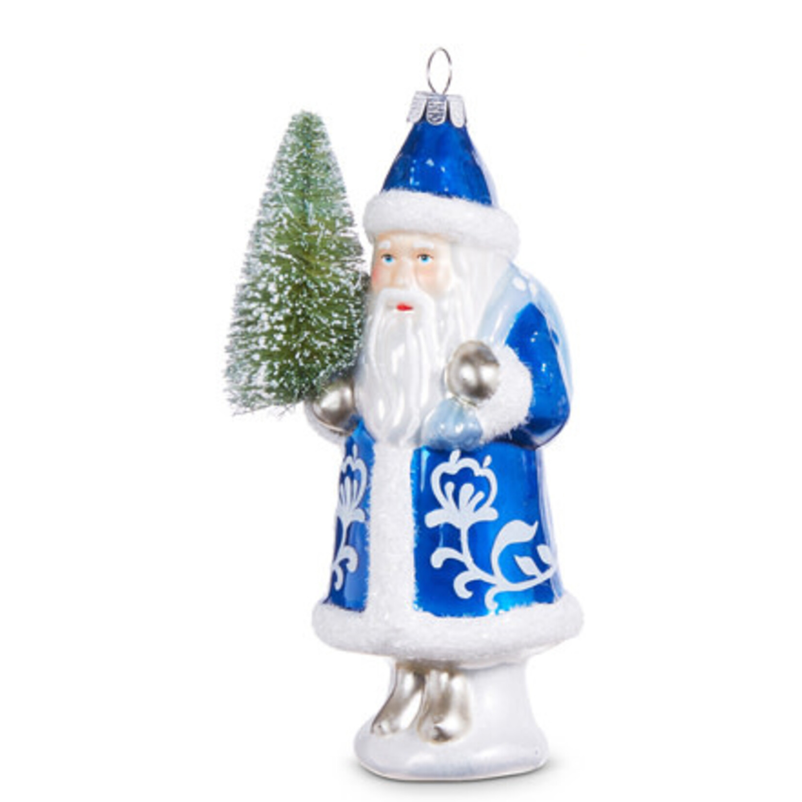 m. lynne designs blue & white santa with bottlebrush tree ornament