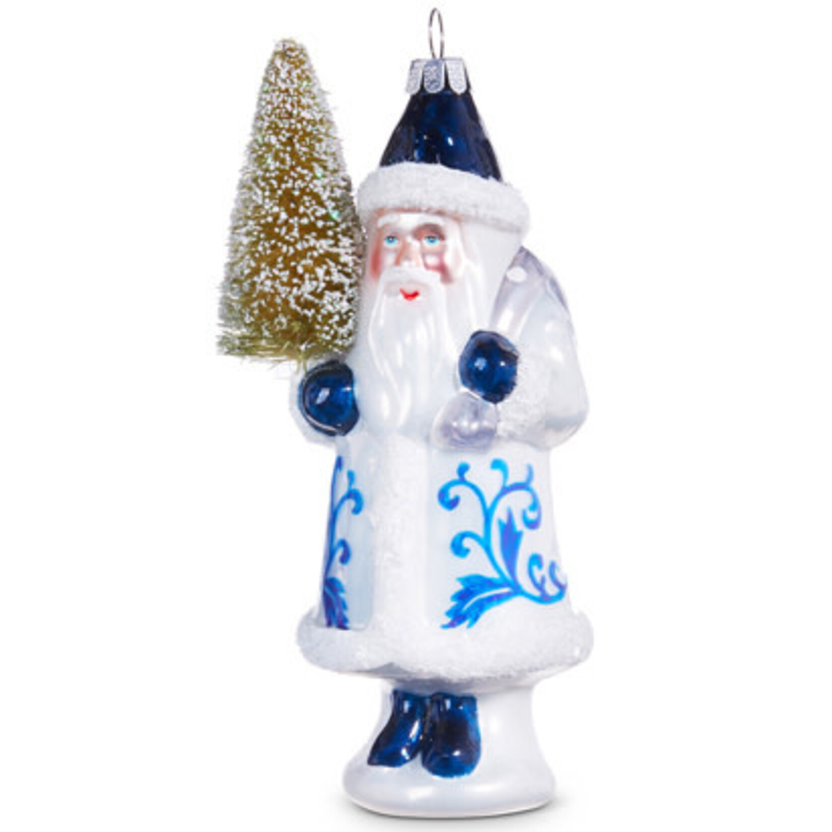m. lynne designs blue & white santa with bottlebrush tree ornament