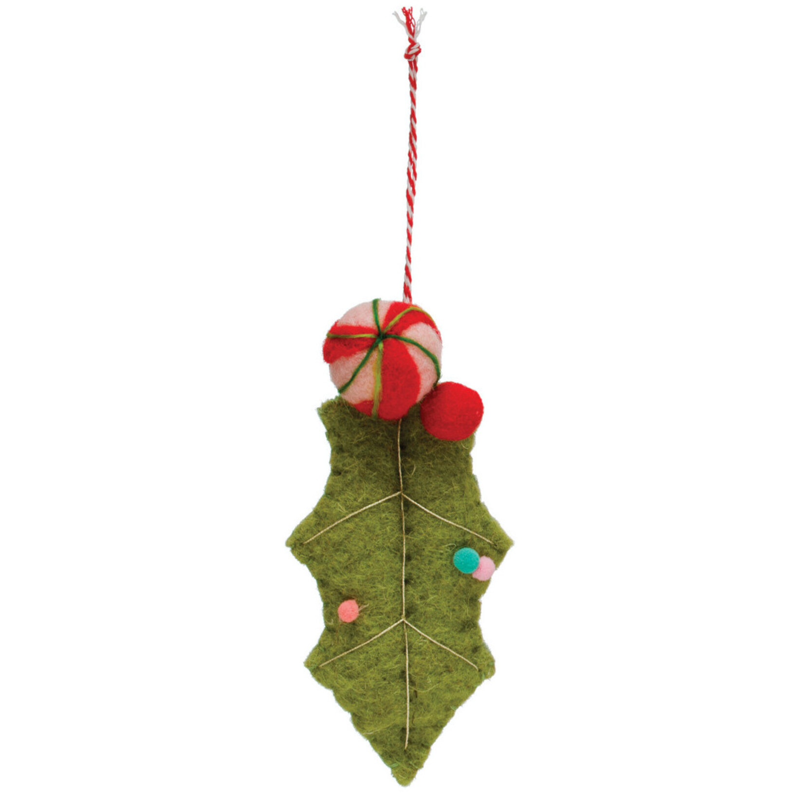 m. lynne designs felt holly ornament with peppermint