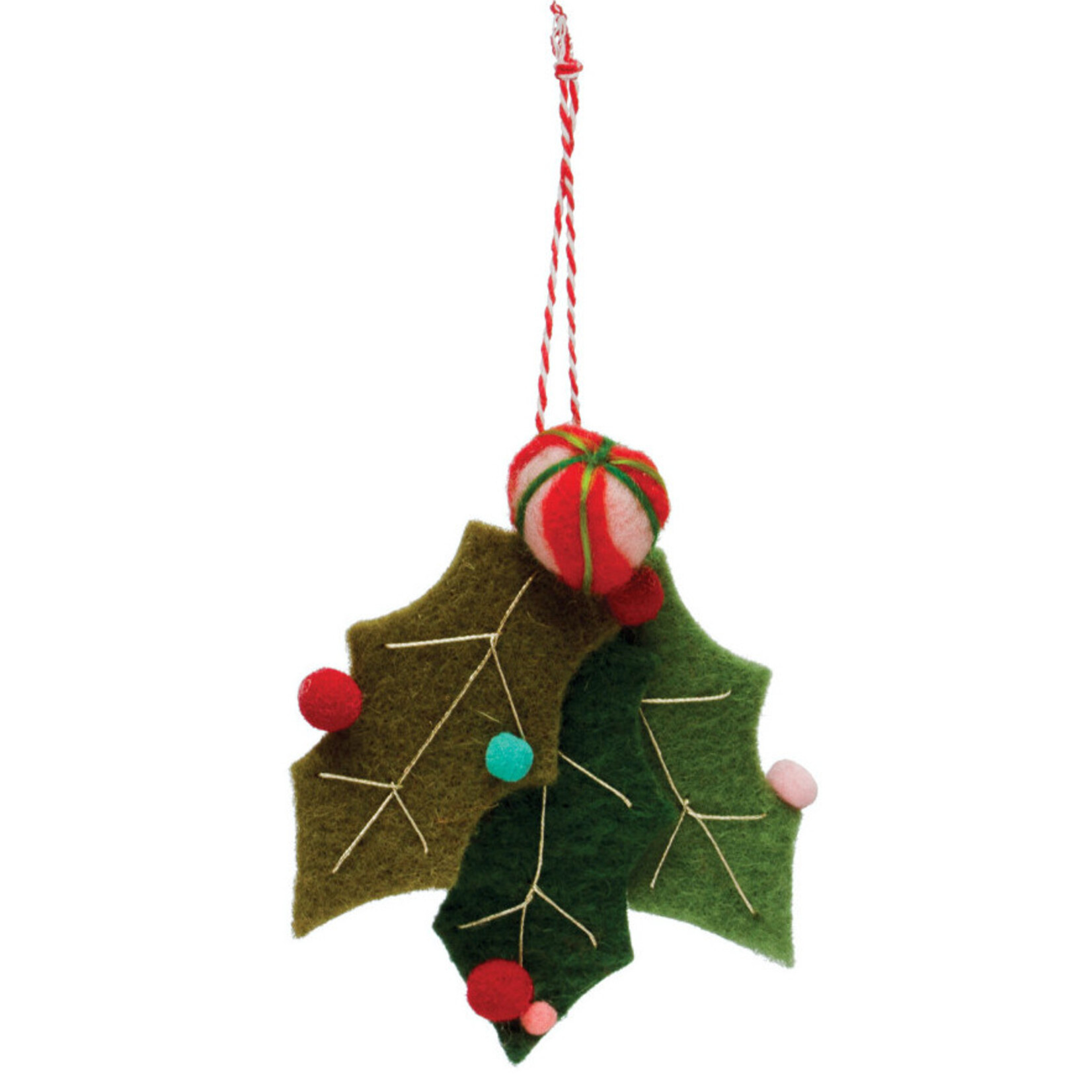 m. lynne designs felt holly ornament with peppermint