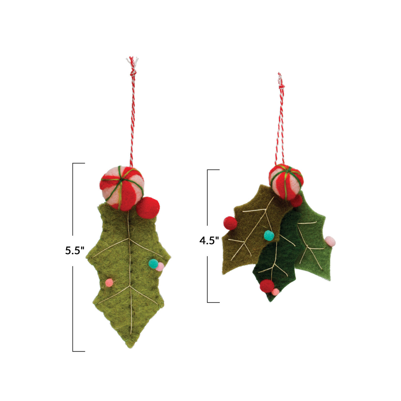 m. lynne designs felt holly ornament with peppermint