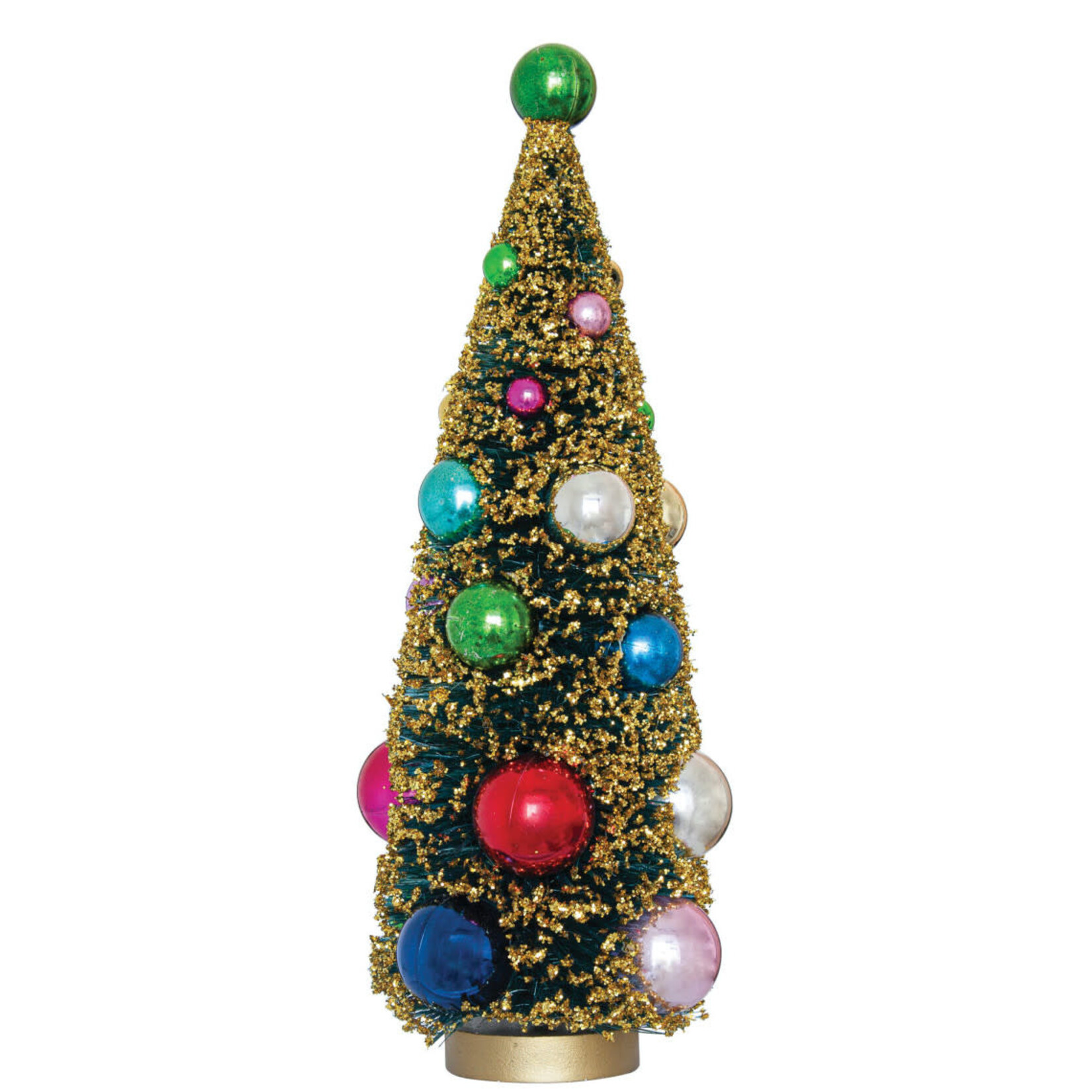 m. lynne designs gold bottlebrush tree with colorful ornaments