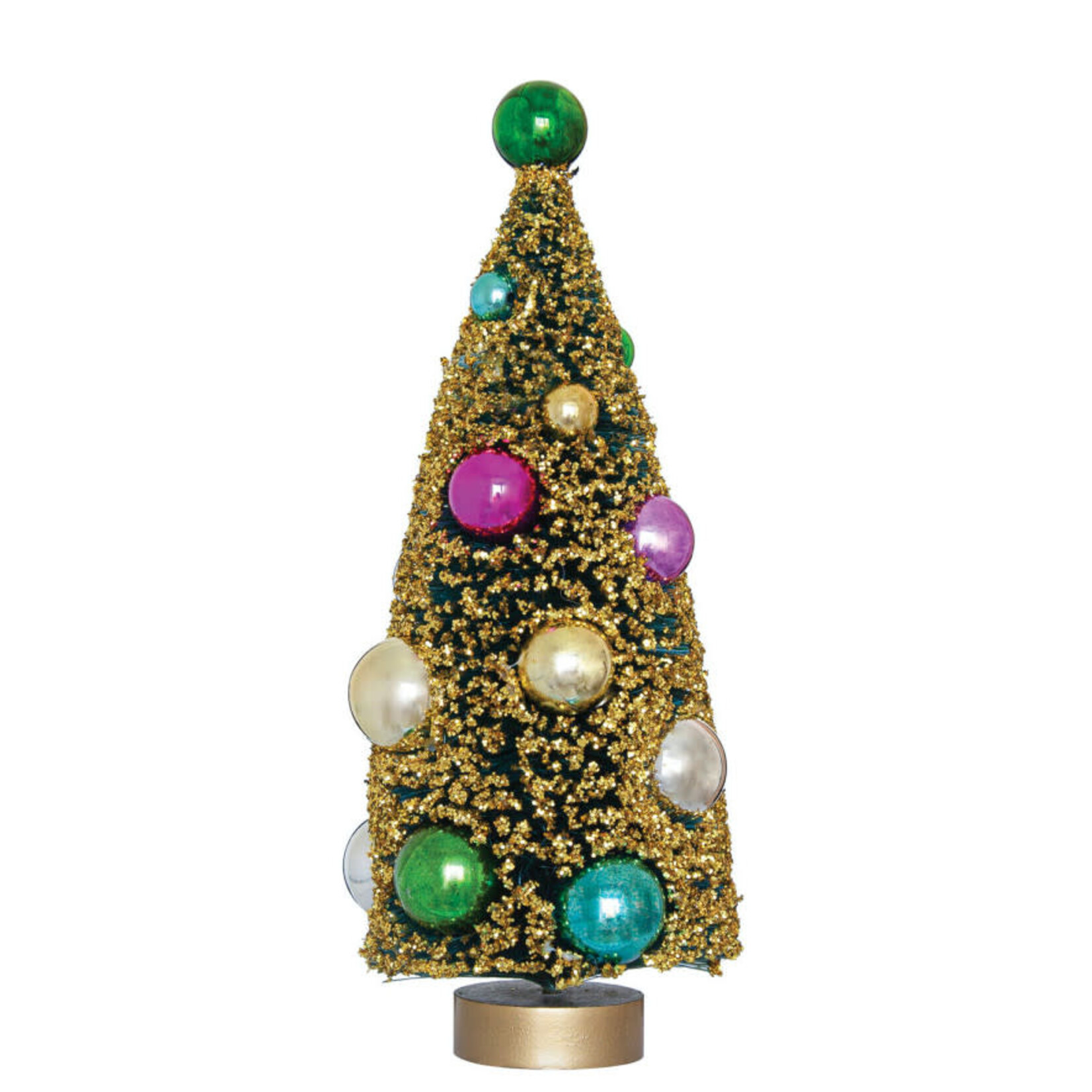 m. lynne designs gold bottlebrush tree with colorful ornaments