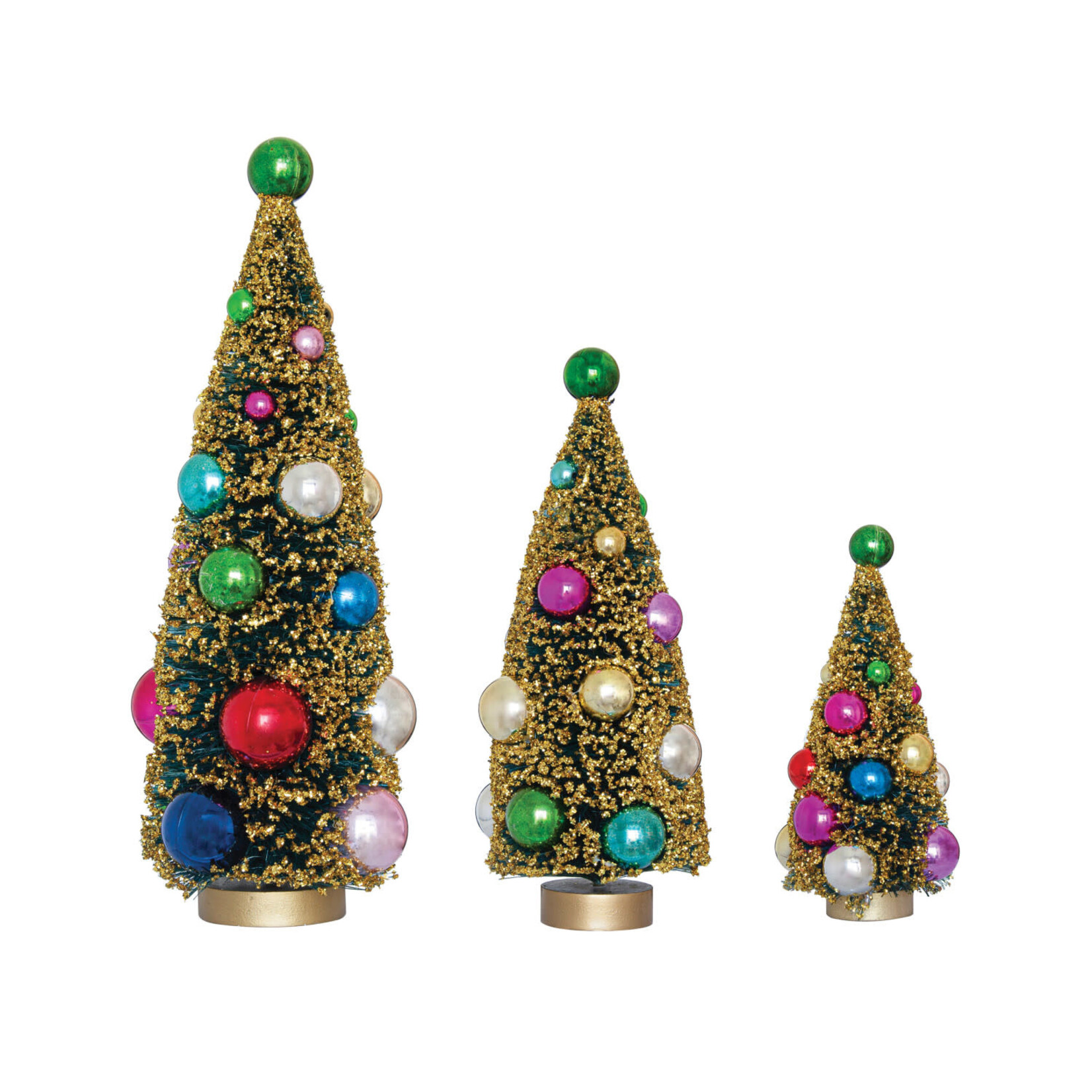m. lynne designs gold bottlebrush tree with colorful ornaments