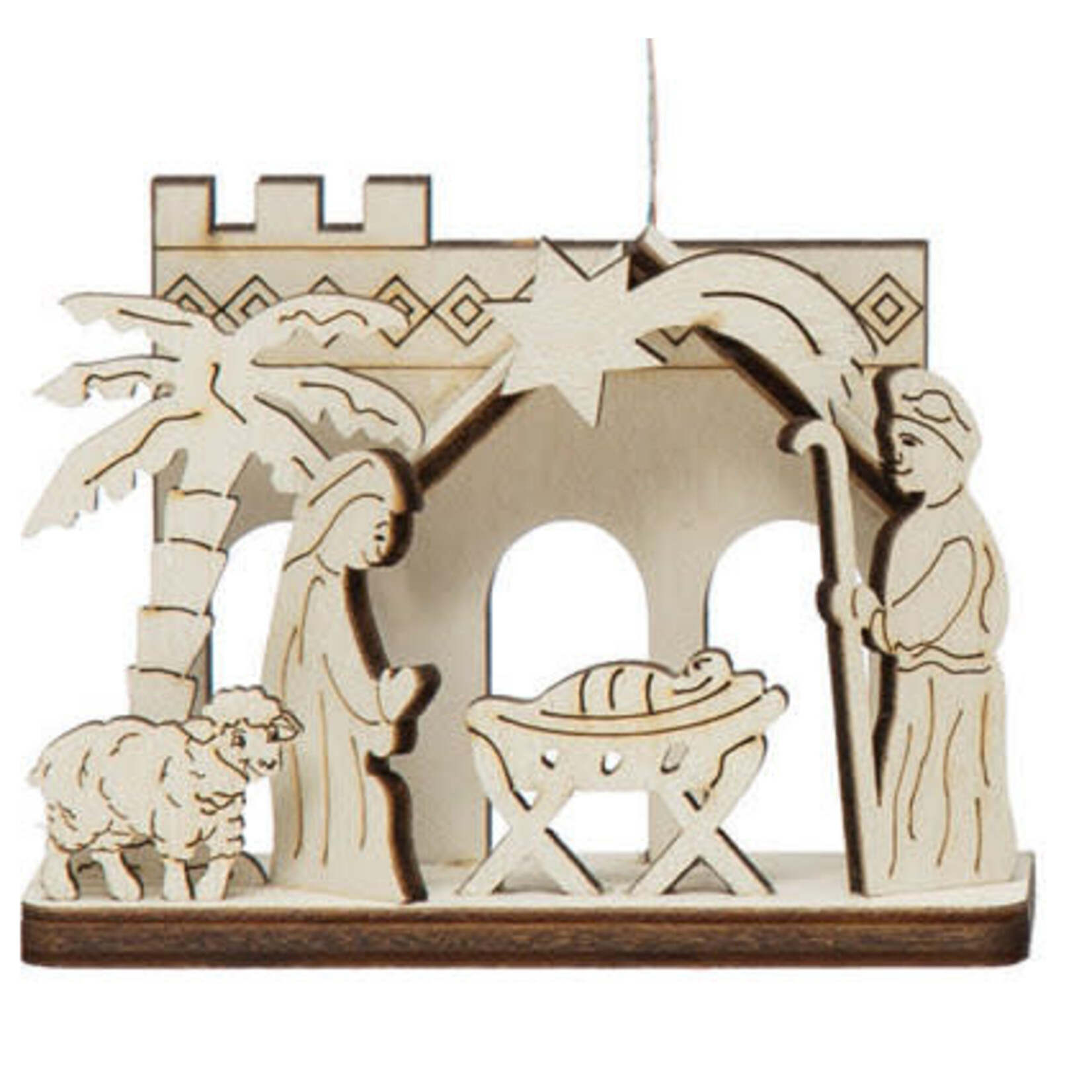m. lynne designs wood laser nativity ornament