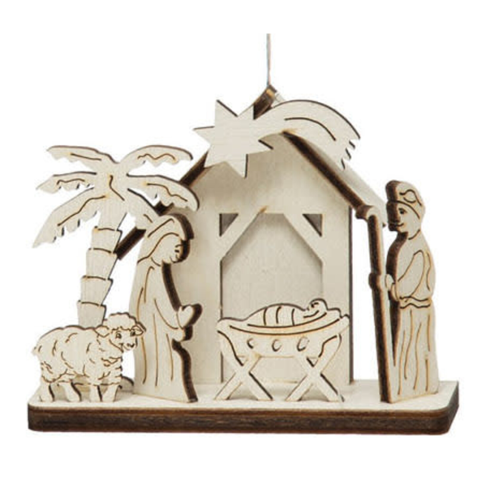 m. lynne designs wood laser nativity ornament