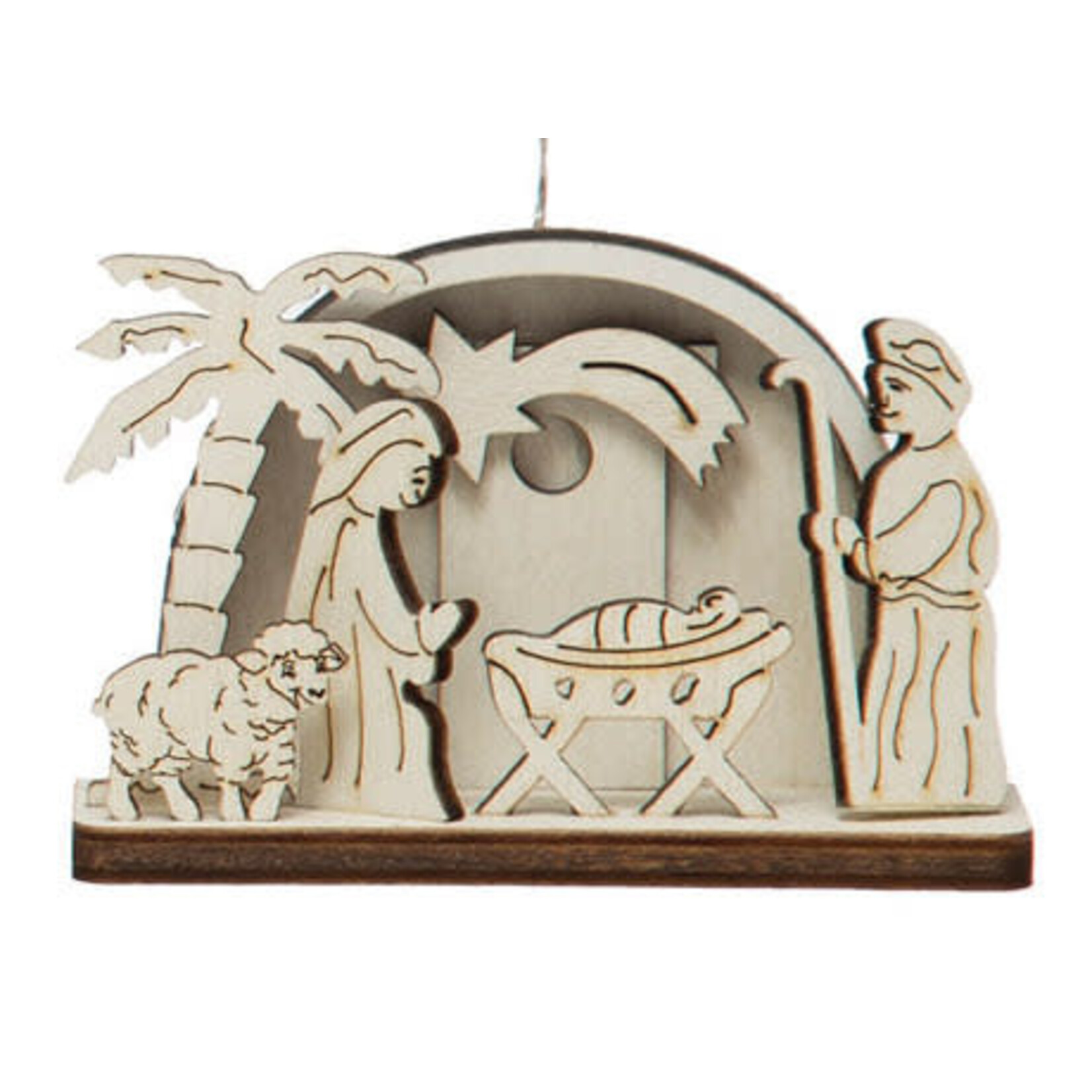 m. lynne designs wood laser nativity ornament