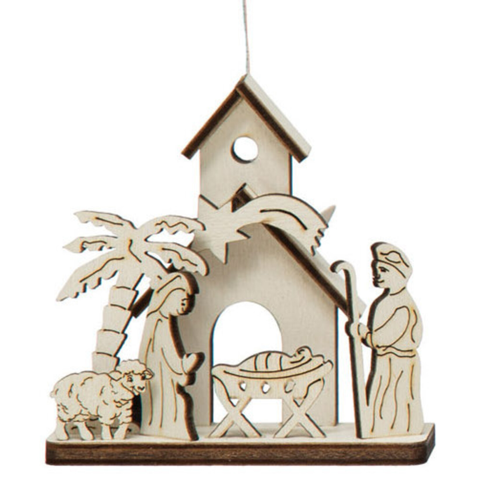 m. lynne designs wood laser nativity ornament
