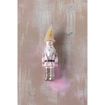 m. lynne designs pink hand-painted glass soldier with bottlebrush hat and glitter