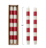 available at m. lynne designs cream & red stripe taper candle, set of two